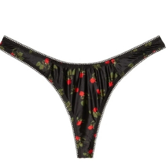 For Love And Lemons Love Song Thong Panty Black Floral Medium NEW - Picture 3 of 3